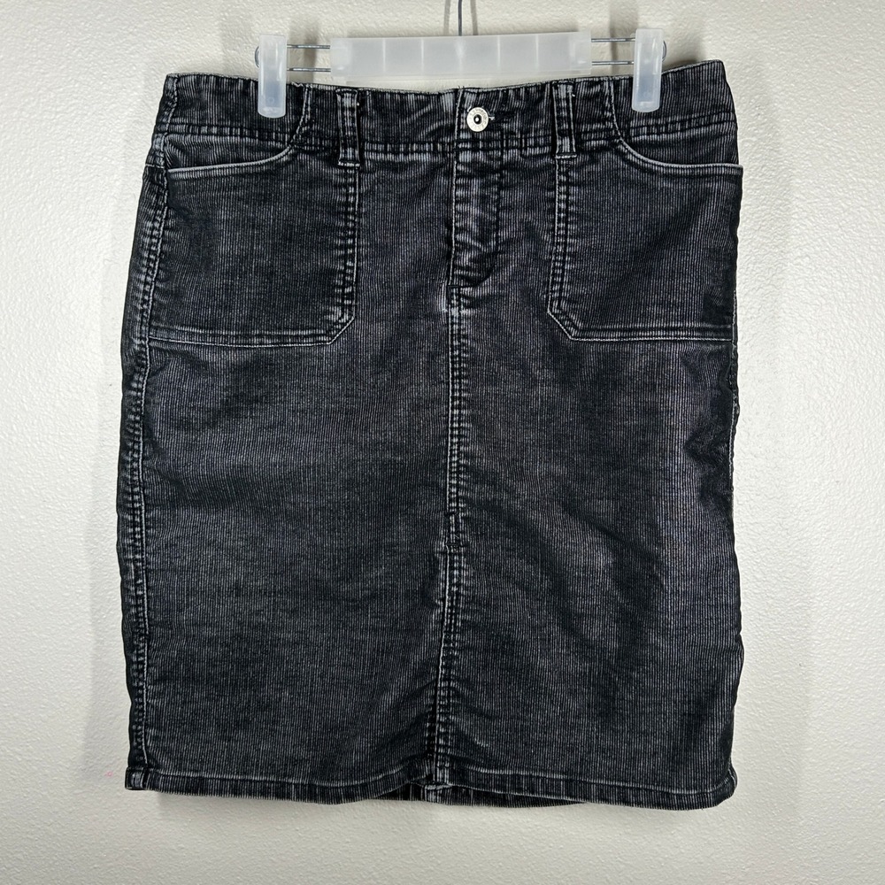Express Stretch Black Corduroy Mini Skirt Vintage Y2K Acid Wash Size 9/10